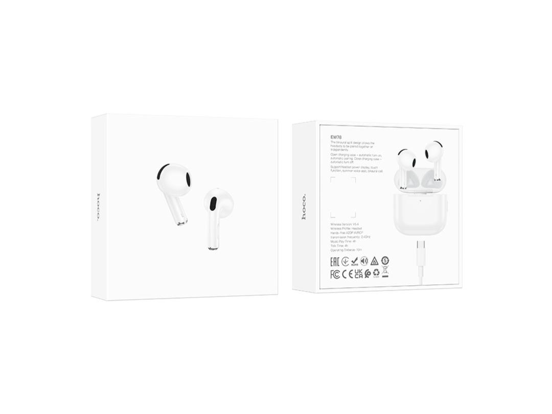 Hoco EW78 TWS Bluetooth Earbuds 20 Hours Playtime Touch Control White Hoco EW78 TWS Bluetooth Earbuds 20 Hours Playtime Touch Control White
